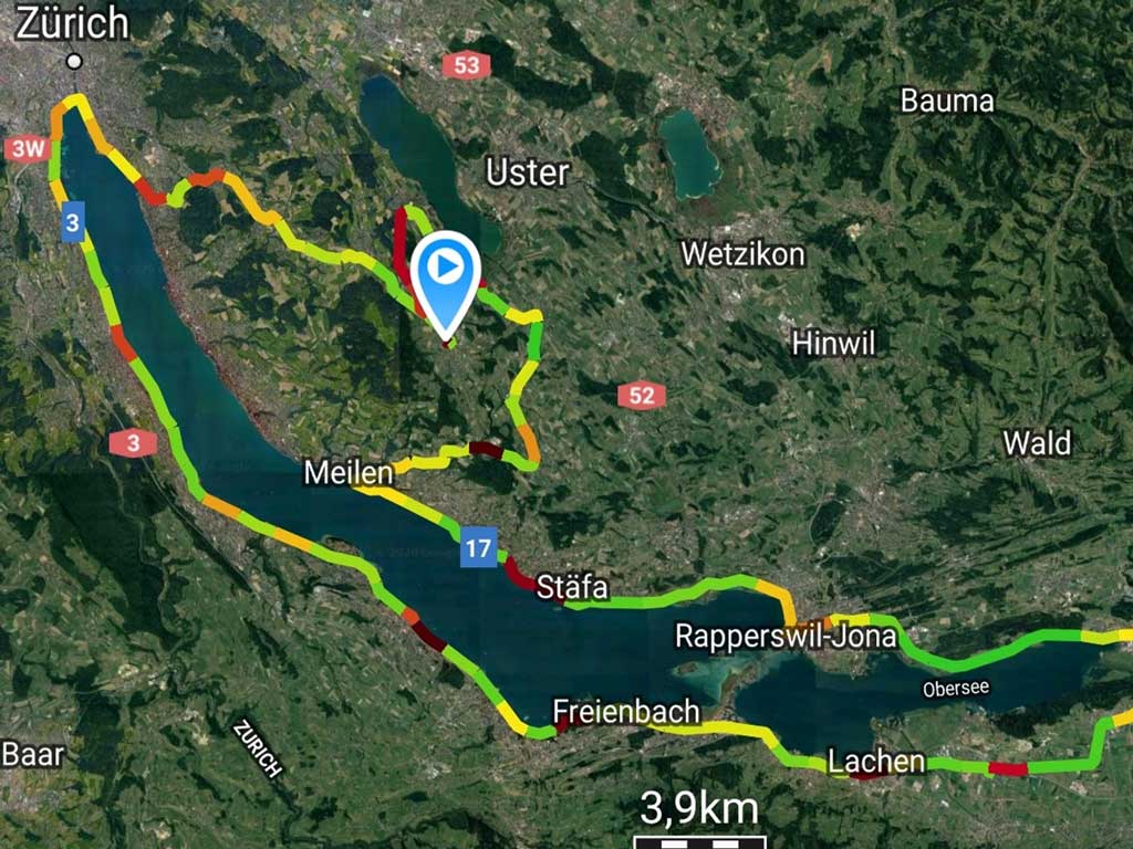ecoro Elektroroller Reichweitetest GPS Daten Zurich