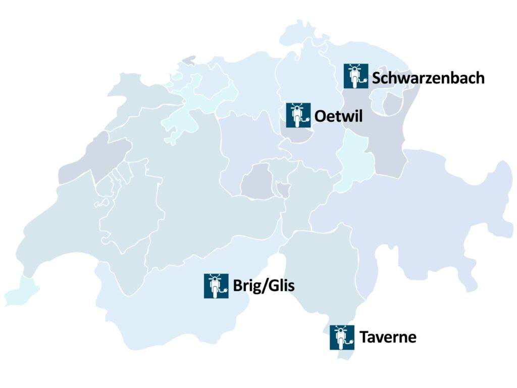 ecoro elektroroller Servicepoints Schweiz Karte